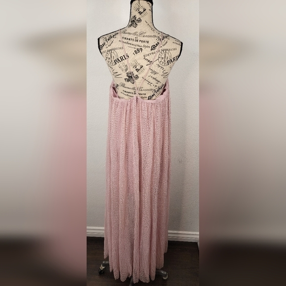 Free People Utopia Maxi Dress 6 Lace Ovelaid Fairycore Lined Pink Coquette - Picture 8 of 16